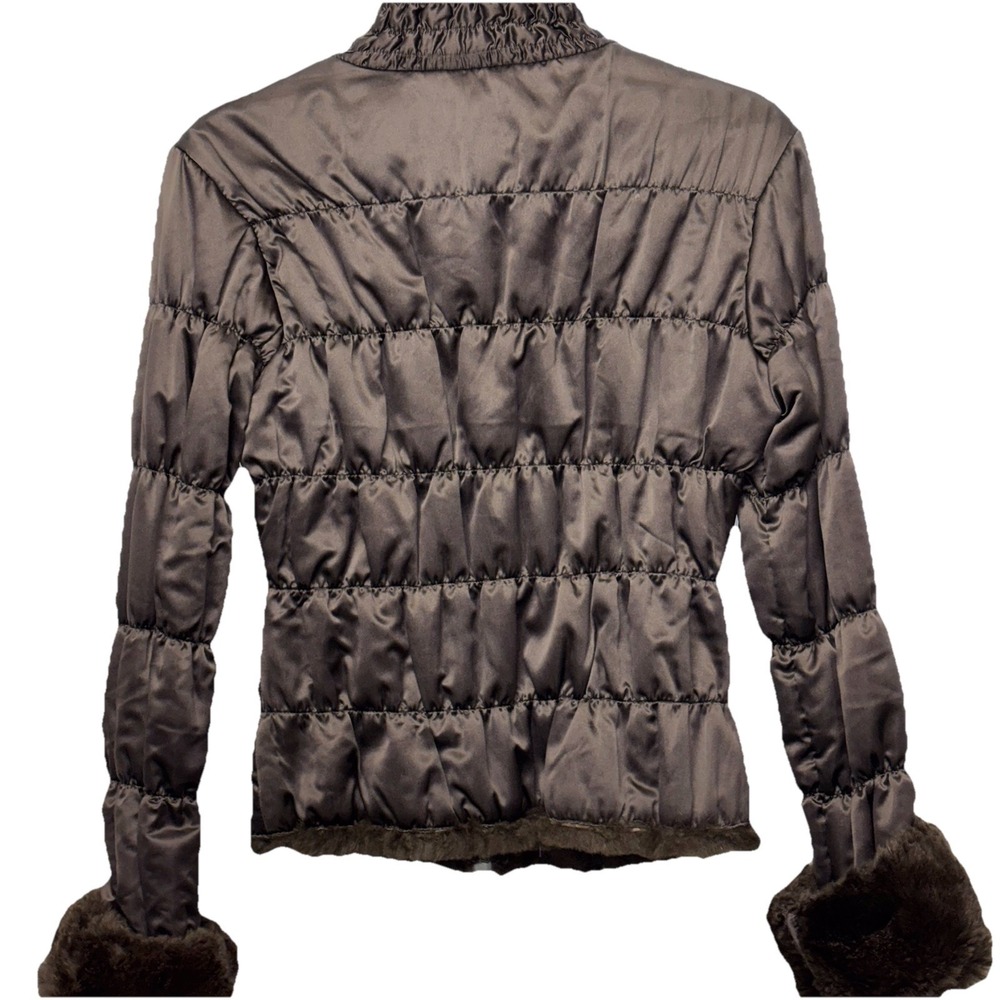June Brown Reversible Genuine Rabbit Fur Jacket Womens Small Quilted Ruched - Picture 13 of 14